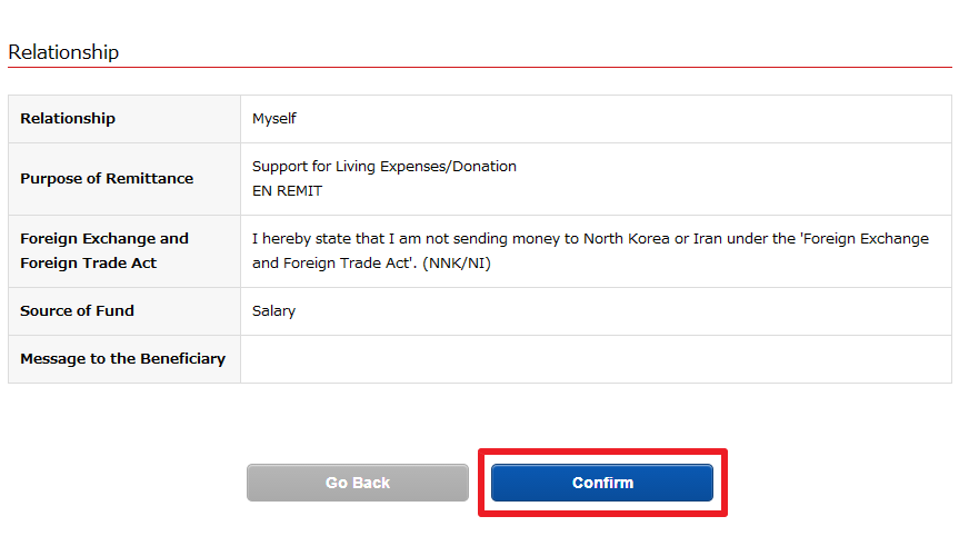 Confirm the pre-registered information